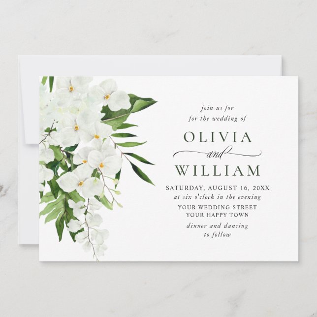 Invitation Elégant blanc Orchidées Bohème Mariage de verdure (Devant)