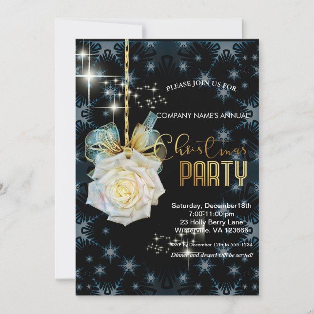 Invitation Elégant blanc rose chic Noël (Devant)