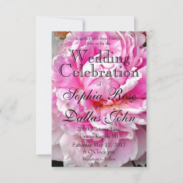 Invitation Élégant blanc rose fleurs florales pivoines (Devant)