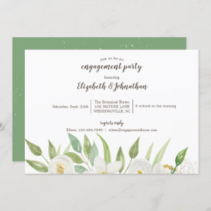 Invitation Elégant blanc & vert Aquarelle Fiançailles floral