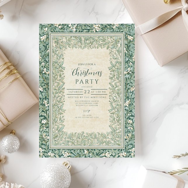 Invitation Élégant Blanc Vert Holly Noël (Créateur téléchargé)
