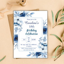 Elégant bleu 18ème anniversaire tons floral bleu