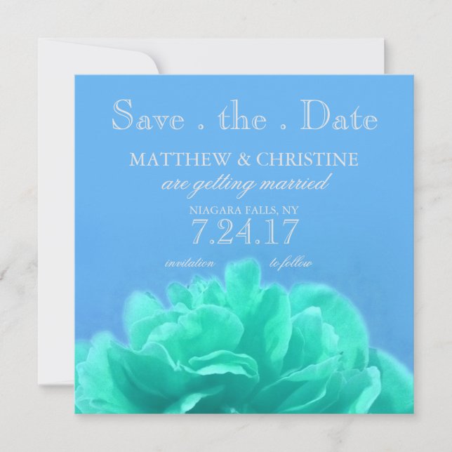 Invitation Élégant Bleu Aigue-Marine Floral Save The Date (Devant)