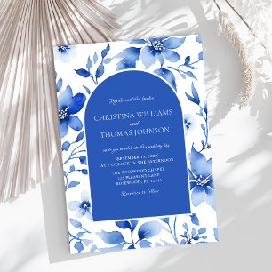 Invitation Elégant bleu aquarelle Chinoiserie Mariage