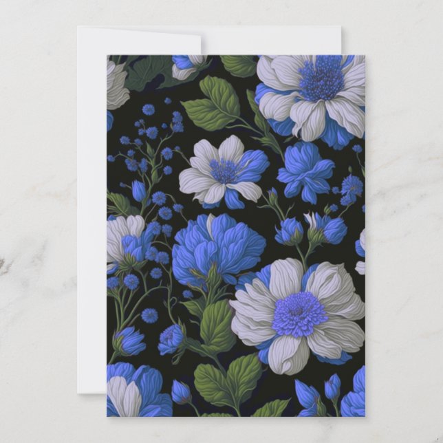 Invitation Elégant bleu argenté blanc élégant floral rétro (Devant)
