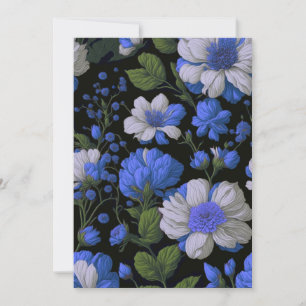 Invitation Elégant bleu argenté blanc élégant floral rétro