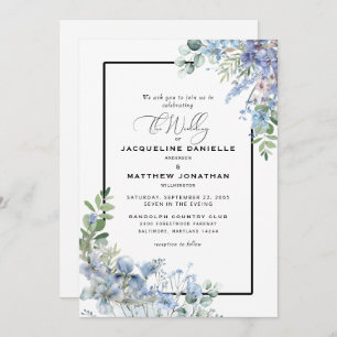 Invitation Elégant bleu bleu bleu floral Mariage
