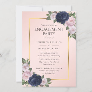 Invitation Élégant Bleu Bleu Bleu Pink Gold Party