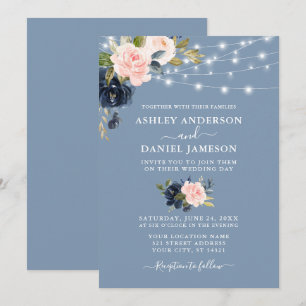 Invitation Élégant bleu bleu rose rose floral Mariage