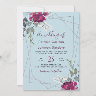Invitation Elégant bleu bordeaux chic cadre mariage