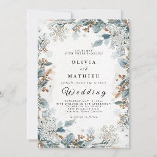 Invitation Elégant bleu Brown hiver Mariage floral