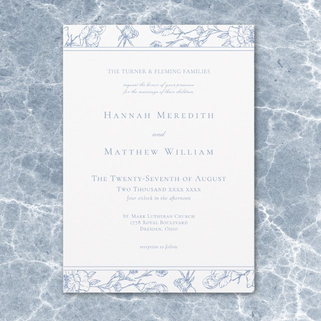 Invitation Elégant bleu Chinoiserie Bird Crest Mariage fronta (Elegant Blue Chinoiserie Bird Crest Border Wedding Invitation)