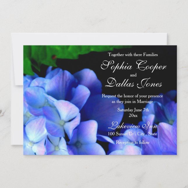 Invitation Elégant bleu clair hydrangée Mariage (Devant)