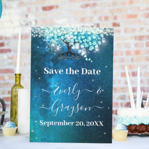 Invitation Elégant Bleu Coeur Feuille Arbre Mariage ENREGISTR