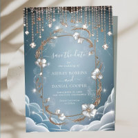 Élégant Bleu Crystal DropsEnregistrer La Date