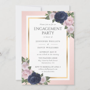 Invitation Élégant Bleu de la marine Gold Blush
