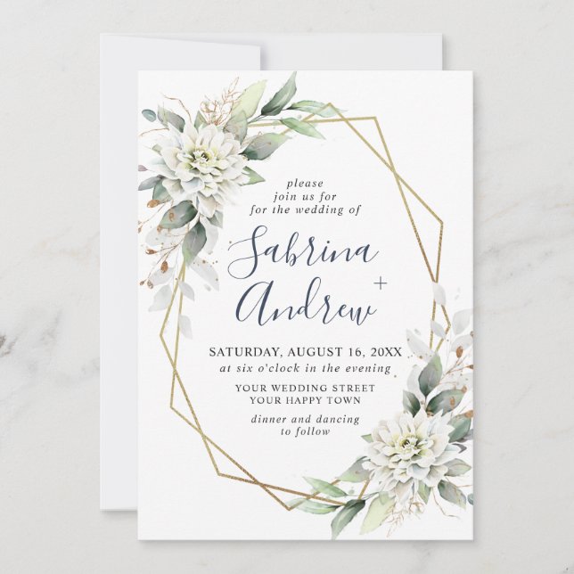 Invitation Elégant bleu Dusty Aquarelle vert Mariage (Devant)