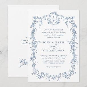 Invitation Elégant bleu Dusty Jardin Français Mariage Floral