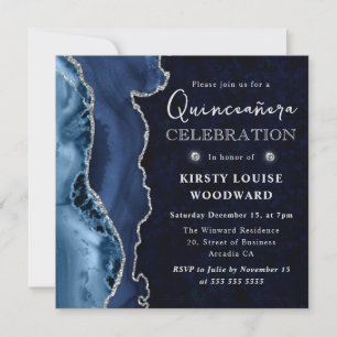 Invitation Elégant bleu et argent Parties scintillant Agate Q