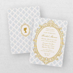 Invitation Élégant bleu et or Damassé douche de mariée