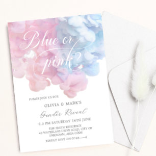 Invitation Élégant bleu et rose fumée Bébé Genre Révélation