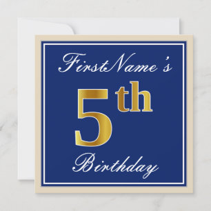 Invitation Elégant, Bleu, Faux Gold 5e anniversaire; Nom pers