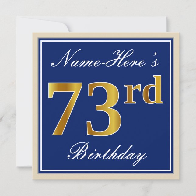 Invitation Elégant, Bleu, Faux Gold 73e anniversaire + Nom (Devant)
