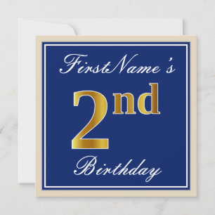 Invitation Elégant, Bleu, Faux Or 2e anniversaire; Nom person