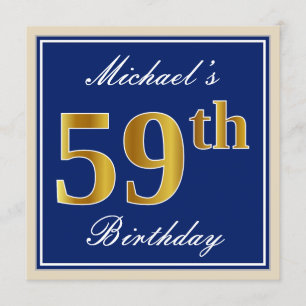 Invitation Elégant, Bleu, Faux Or 59ème Anniversaire + Nom