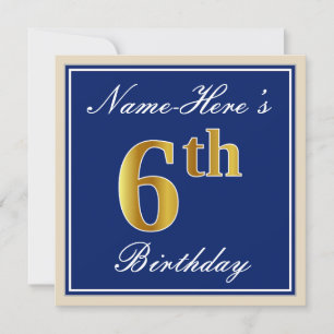 Invitation Elégant, Bleu, Faux Or 6e anniversaire; Nom person