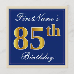 Invitation Elégant, Bleu, Faux Or 85ème Anniversaire + Nom