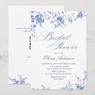 Invitation Elégant bleu FÊTE DES MARIÉES jardin français code