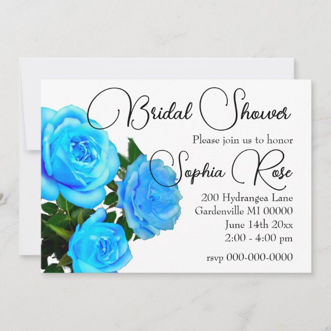 Invitation élégant bleu fleuri rose bleu (Devant)