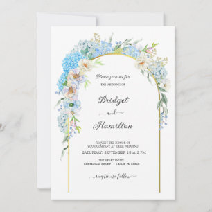 Invitation Elégant bleu Fleurs Hydrangea Mariage