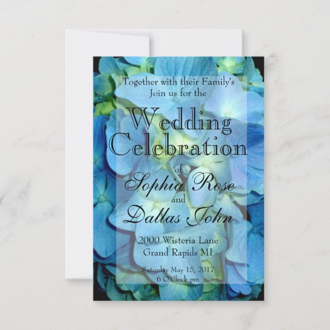 Invitation Elégant bleu floral turquoise Hydrangea mariage (Devant)