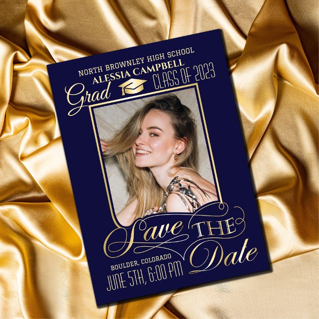 Invitation Élégant Bleu Graduation Enregistrer la date Invita (Créateur téléchargé)