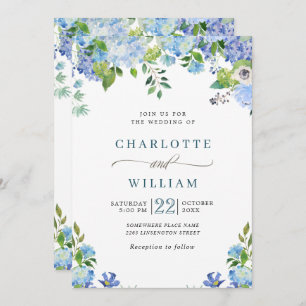 Invitation Elégant bleu Hydrangea Aquarelle Mariage de verdur