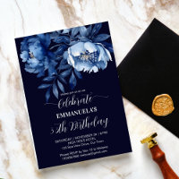Elégant bleu marine floral anniversaire modèle