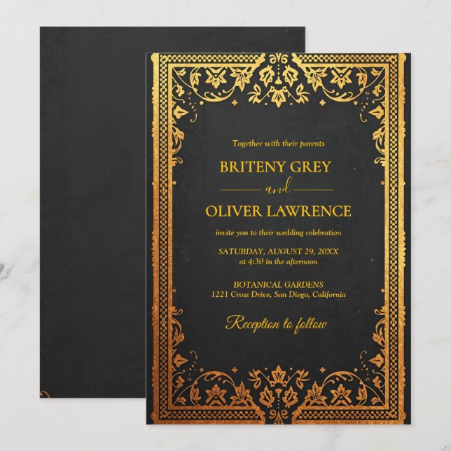 Invitation Elégant bleu marine Gold Papel Picado désherber (Devant / Derrière)