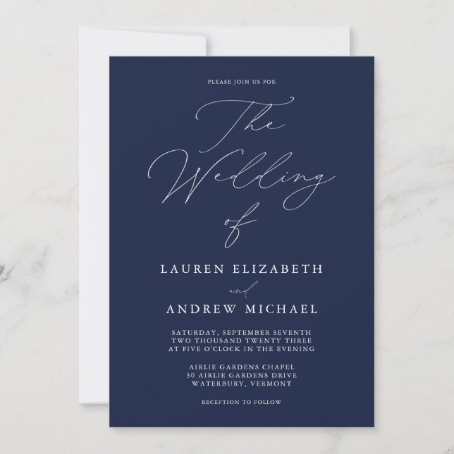 Invitation Elégant bleu marine moderne minimaliste Mariage In (Devant)