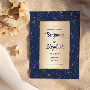 Invitation Elégant bleu marine parties scintillant d'or confe