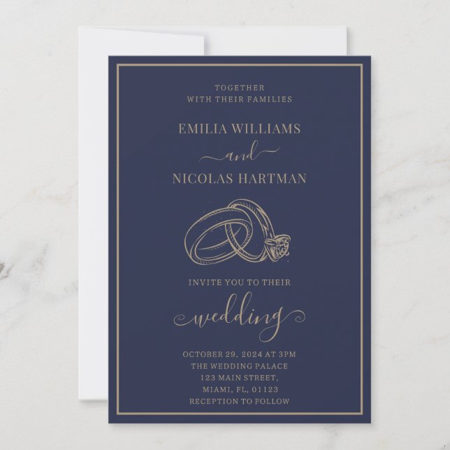 Invitation Élégant bleu minimaliste classique Mariage (Devant)