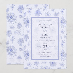 Invitation Elégant bleu neutre Ombre floral Mariage