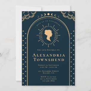 Invitation Elégant Bleu Nuit Or Vintage 70e Anniversaire