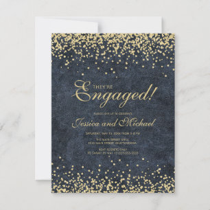 Invitation Élégant Bleu Nuit Paillettes Dorées Mariage Fiança