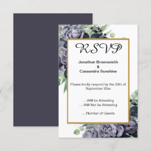 INVITATION ÉLÉGANT BLEU OR EUCALYPTUS ROSE RSVP