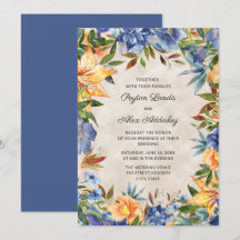 Elégant bleu orange aquarelle Mariage floral