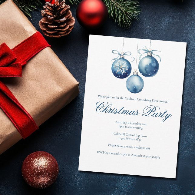 Invitation Elégant Bleu Ornements de Noël Société Fête (Créateur téléchargé)