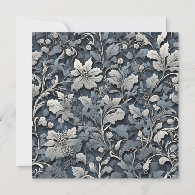 Invitation Elégant bleu poussiéreux argent blanc gris gris fl (Devant)