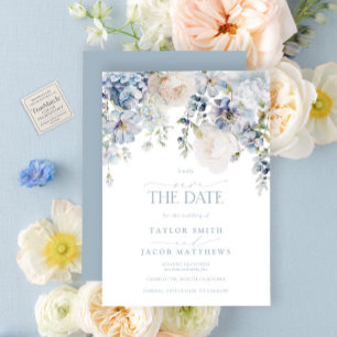 Invitation Élégant Bleu Poussiéreux Fleur Watercolor Enregist